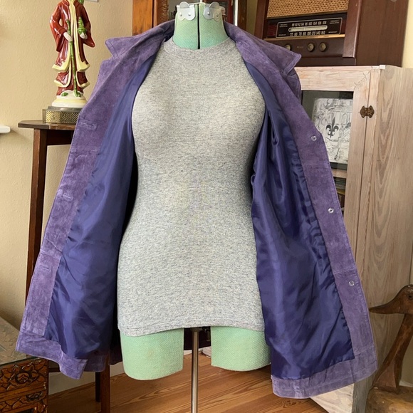 Vintage Y2K Purple Genuine Leather Suede Boxy Statement Blazer Jacket minimalist - Picture 8 of 10